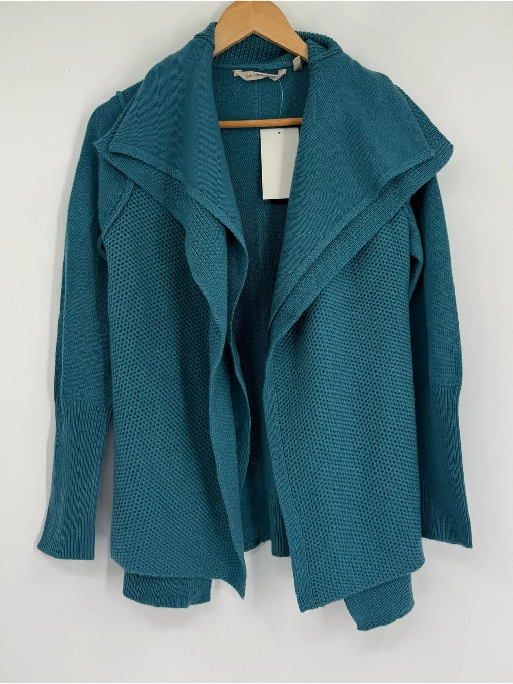 Soft Surroundings NWT Drape Open Front Cardigan Sweater Ruffle Teal Size XS